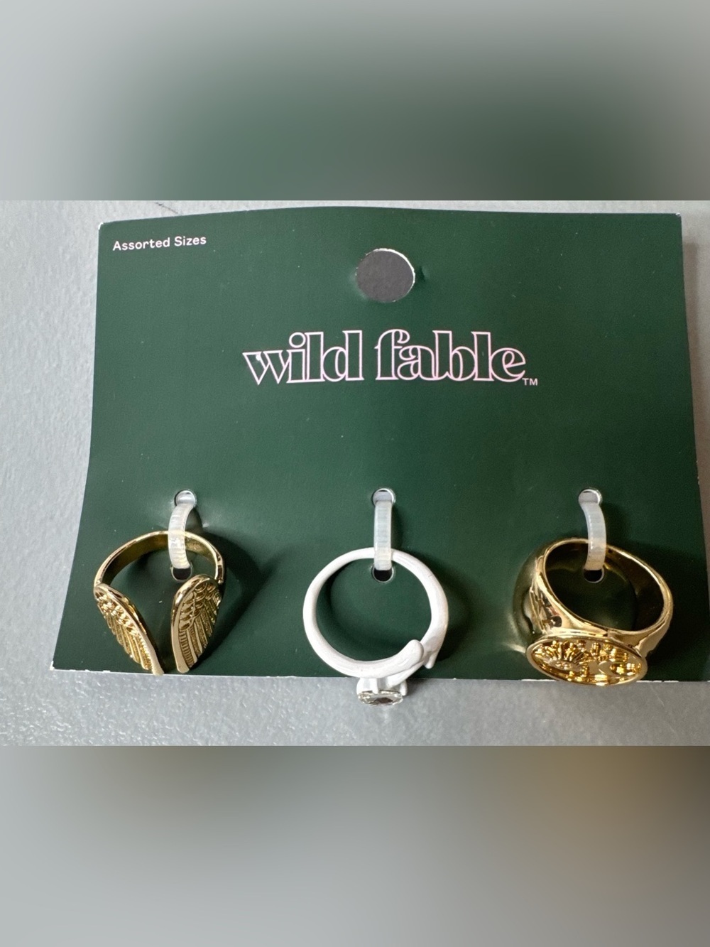 wild fable Gold & White 3-Pack Stackable Ring Set angel wings celestial crystal